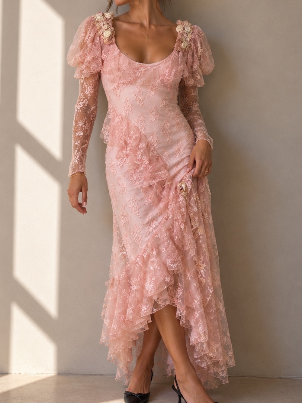 Vintage 1970s Susan Lane’s Country Elegance Pink Lace Prairie/Victorian Dress